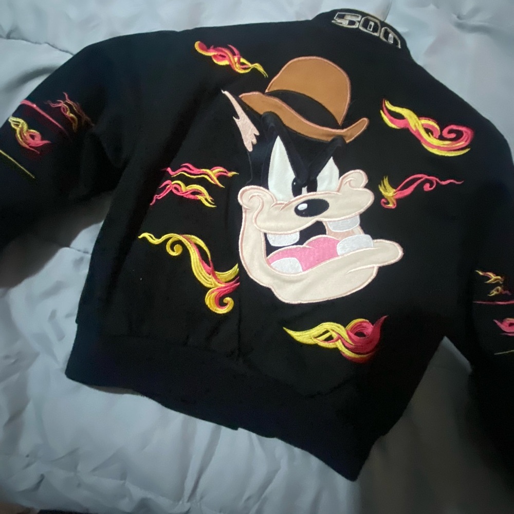 Vintage Black Jacket with Cartoon Embroidery